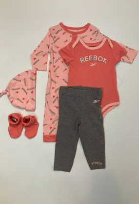 5 pcs set romper+body+legging+beanie+slippers Reebok