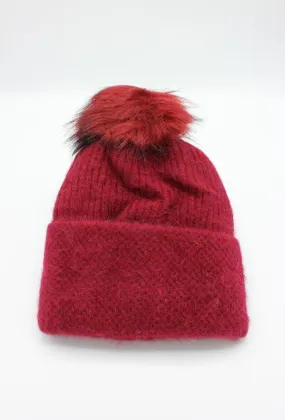 Angora BEANIE with synthetic Pompom