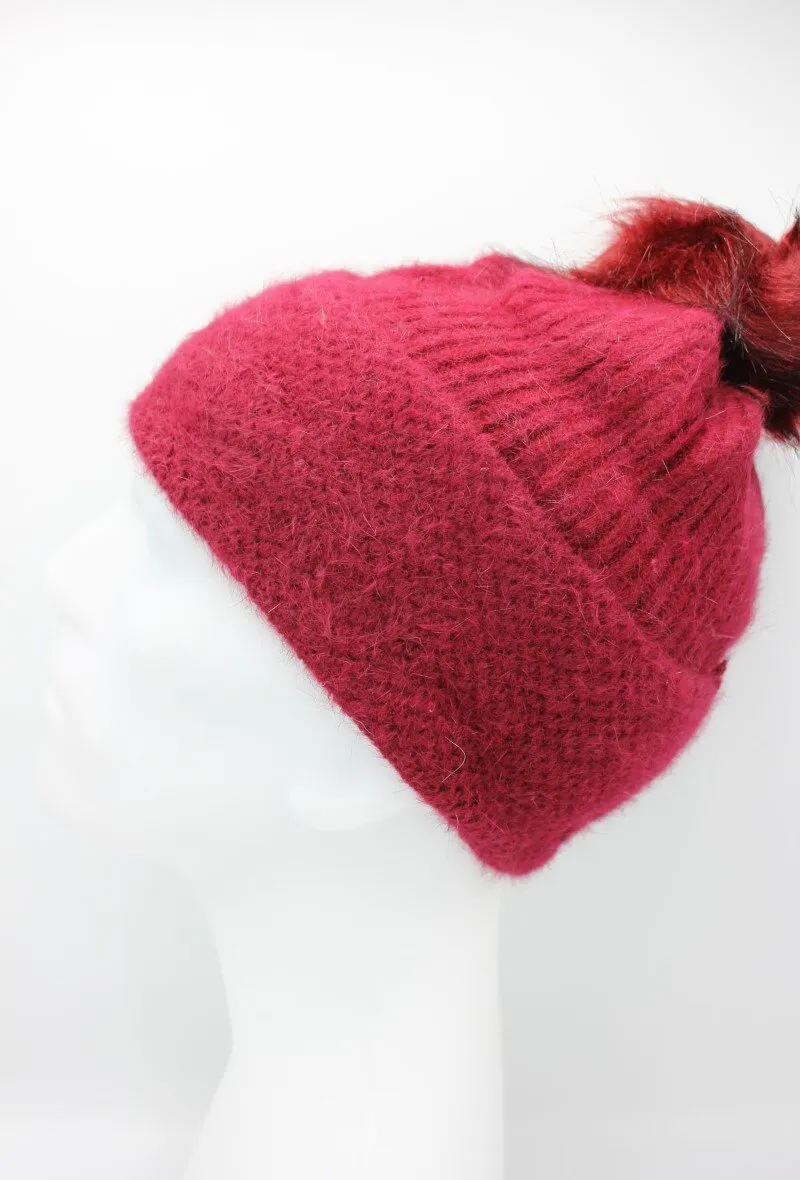 Angora BEANIE with synthetic Pompom