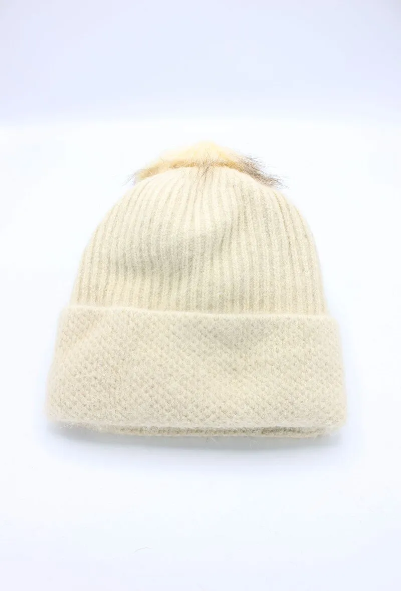 Angora BEANIE with synthetic Pompom