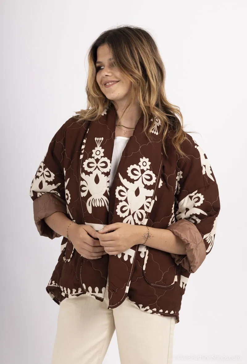 Bedruckte, gesteppte, mittellange, übergroße Jacke