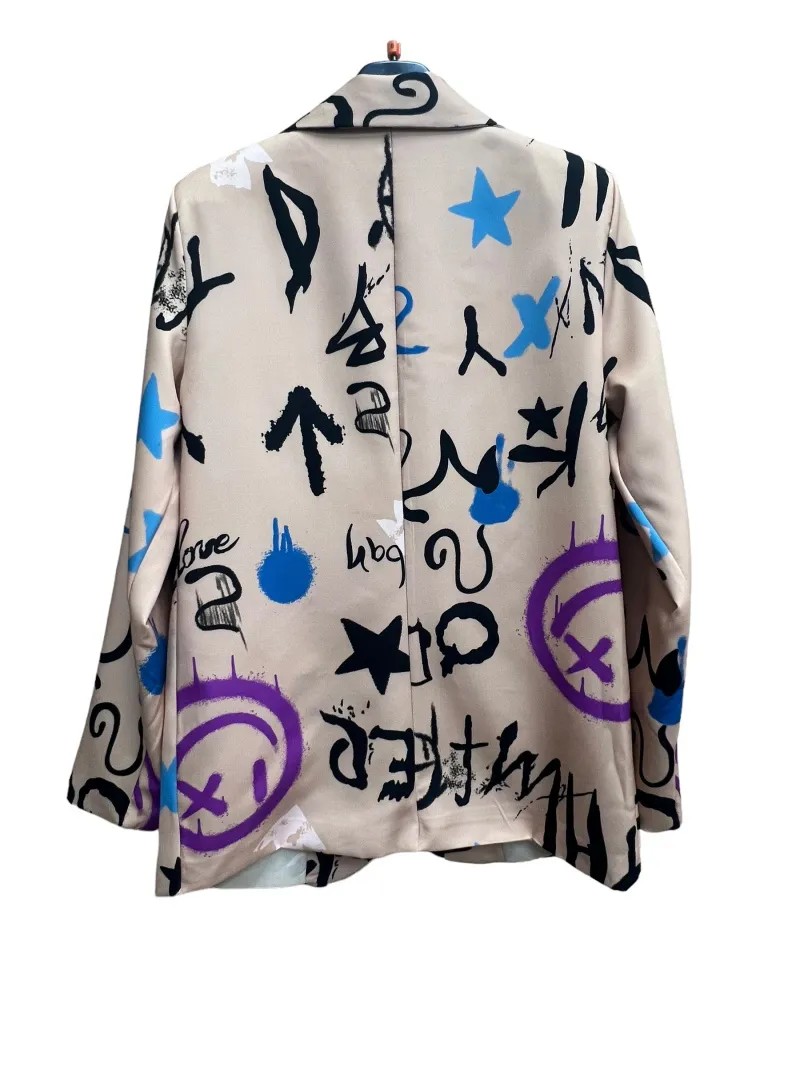 Bedruckte, zweireihige, gerade geschnittene Jacke