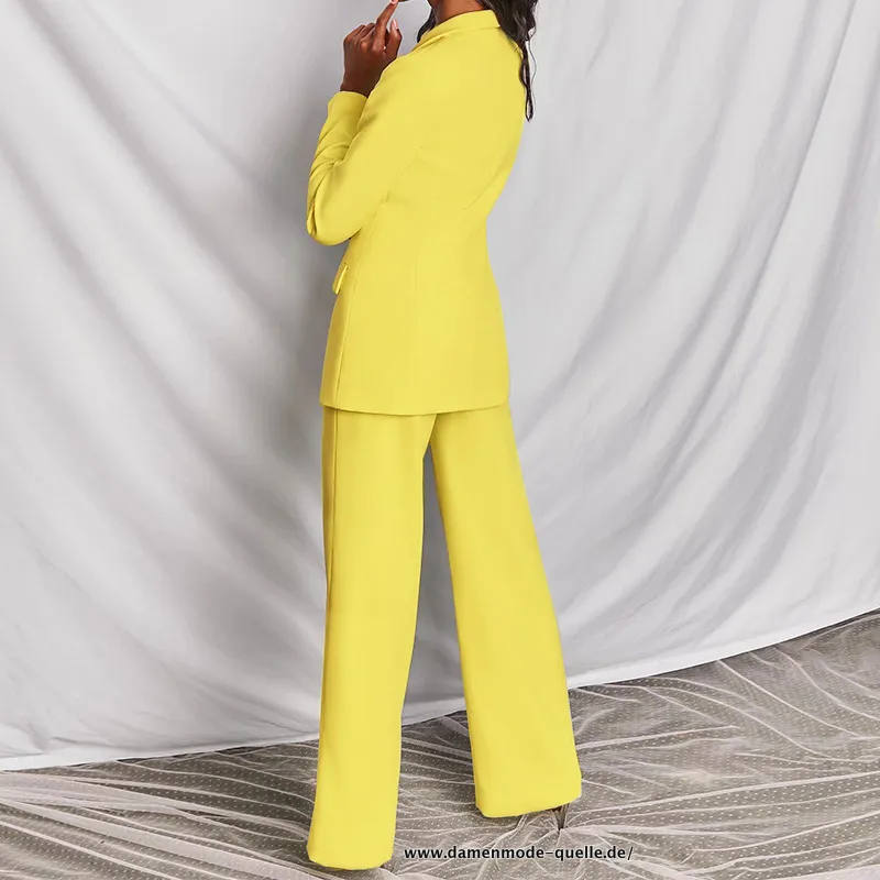 Damen Business Blazer Set Gelb Blazer Hosen set