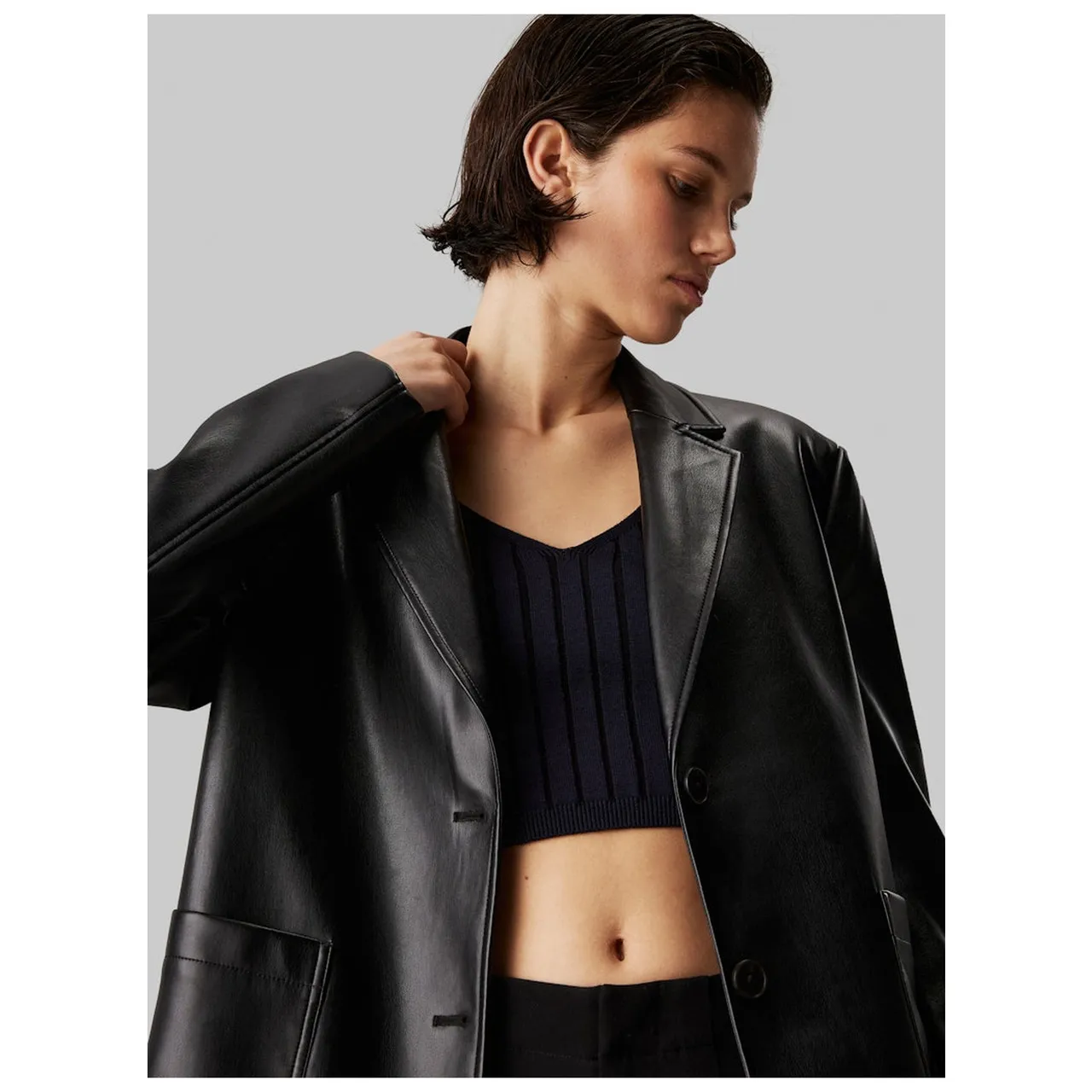 FAUX LEATHER BLAZER