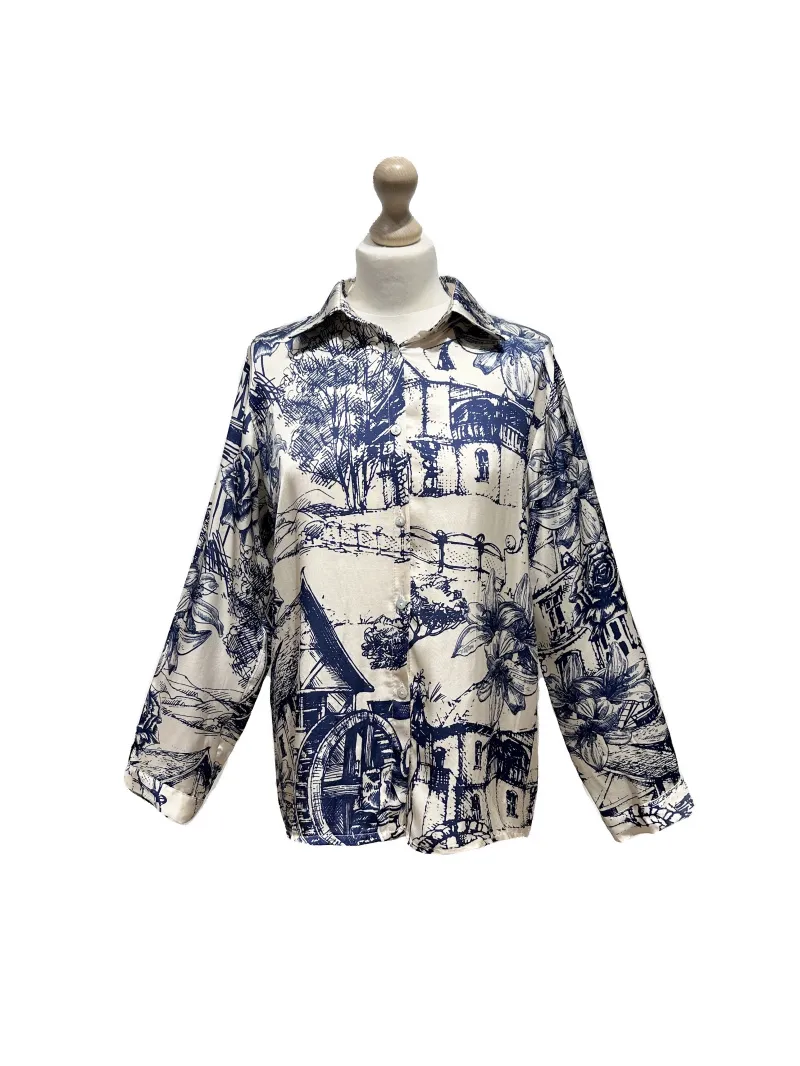 Fließendes Hemd mit Toile-de-Jouy-Print