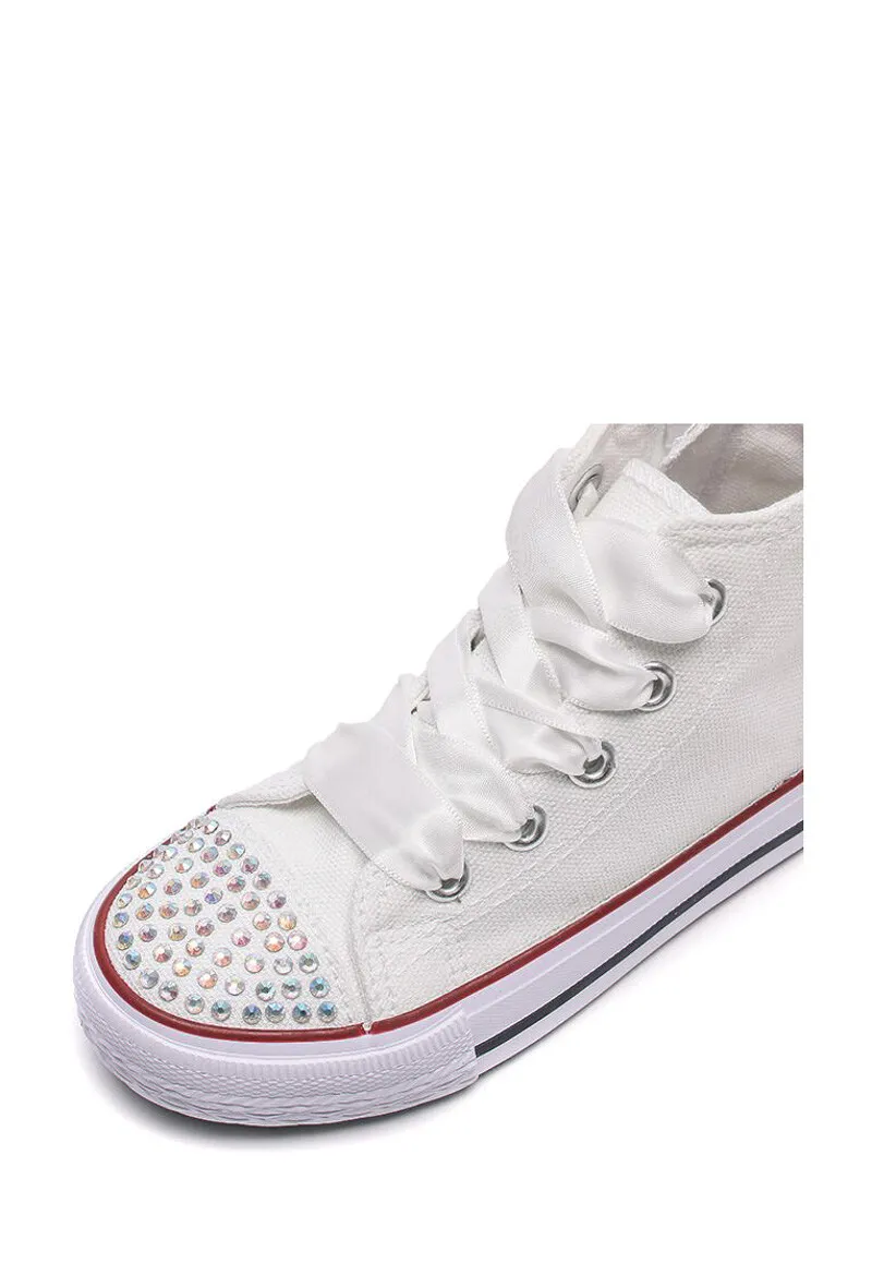 High-Top-Canvas-Sneaker mit Strasssteinen