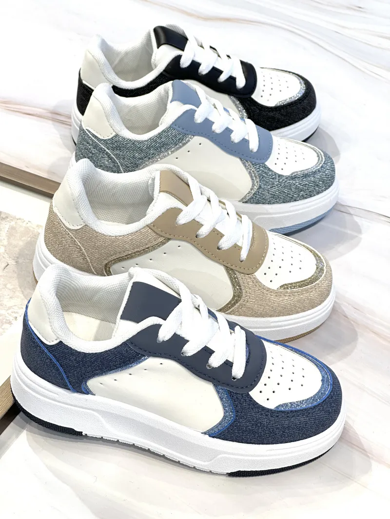 KID668M Mädchen-Sneaker mit Denim-Effekt