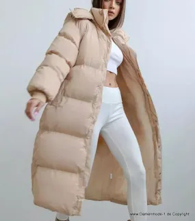 Lange Warmen Winterjacke 2023 für Damen mit Reißverschluss in Beige