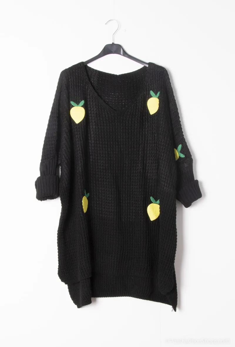 Langer, übergroßer Pullover mit Zitronencollage