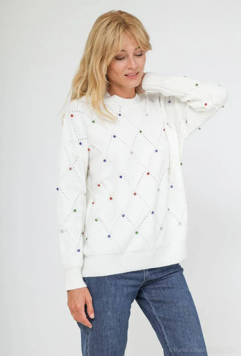 Mehrfarbiger Pullover mit Rautenmuster