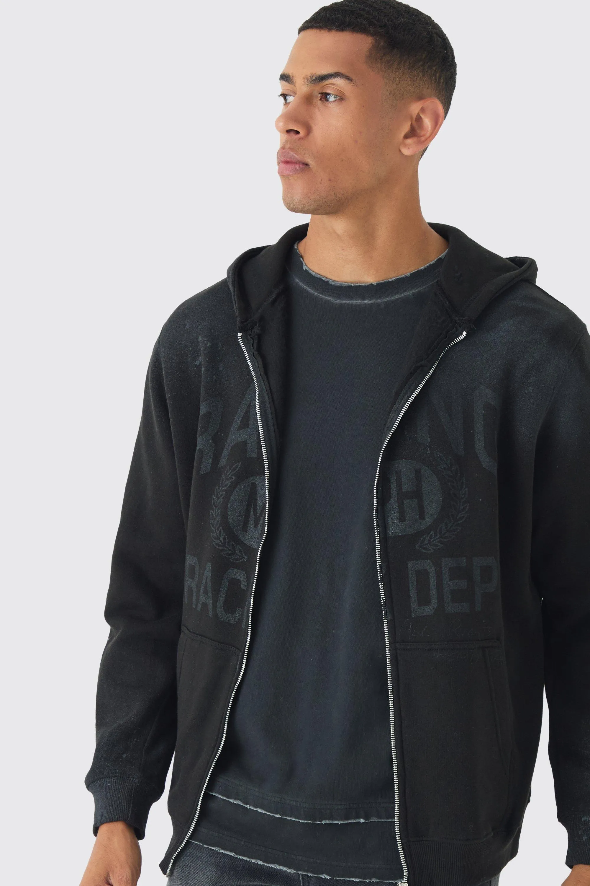 Oversize Hoodie mit Print und Reißverschluss