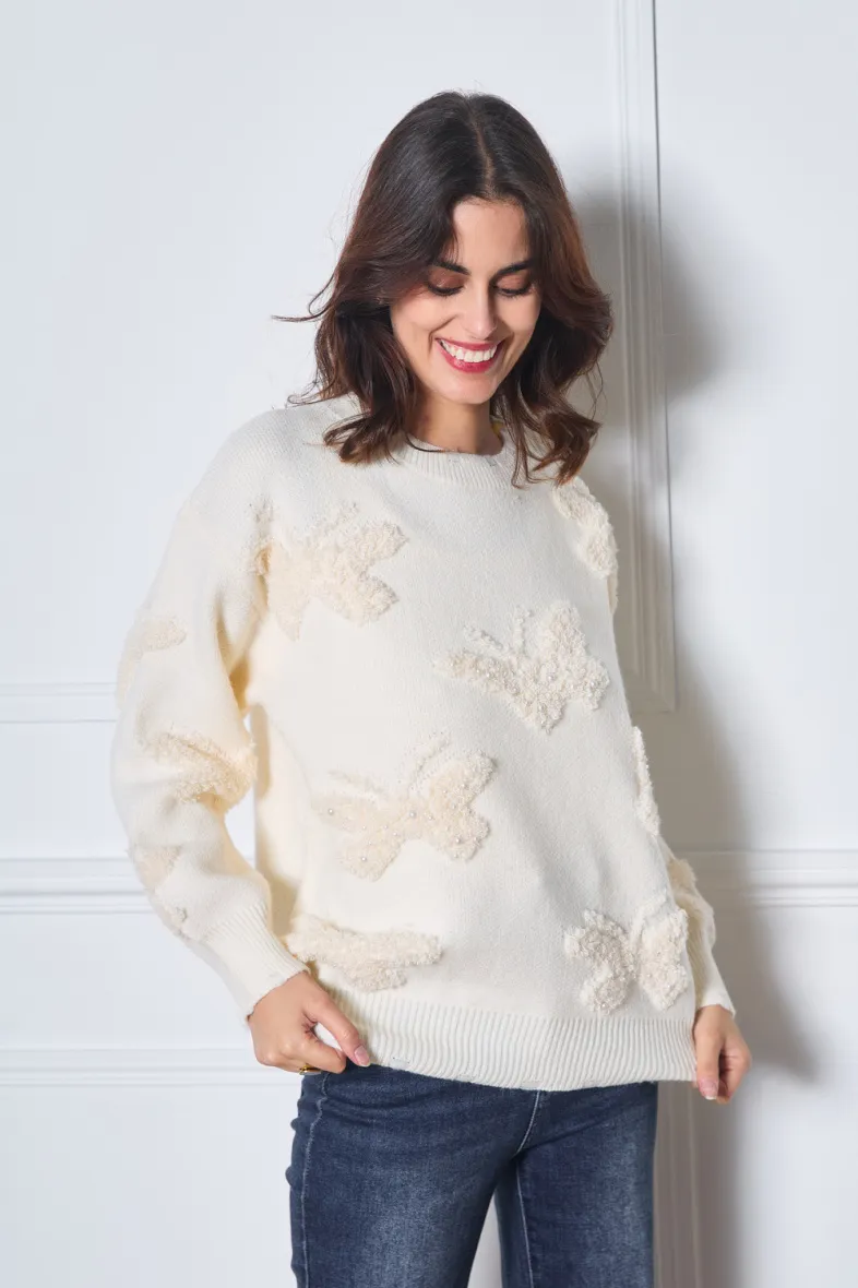 Pullover mit geprägtem Schmetterlingsmuster für Damen