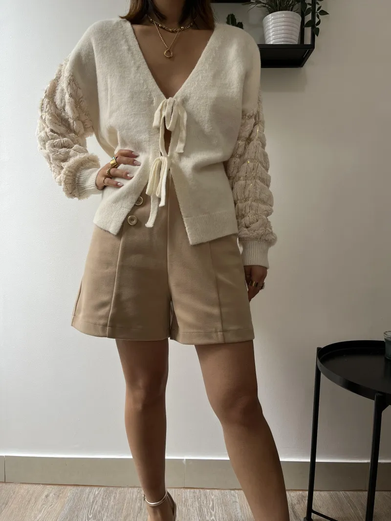 Pullover mit Knoten und Plüschärmeln