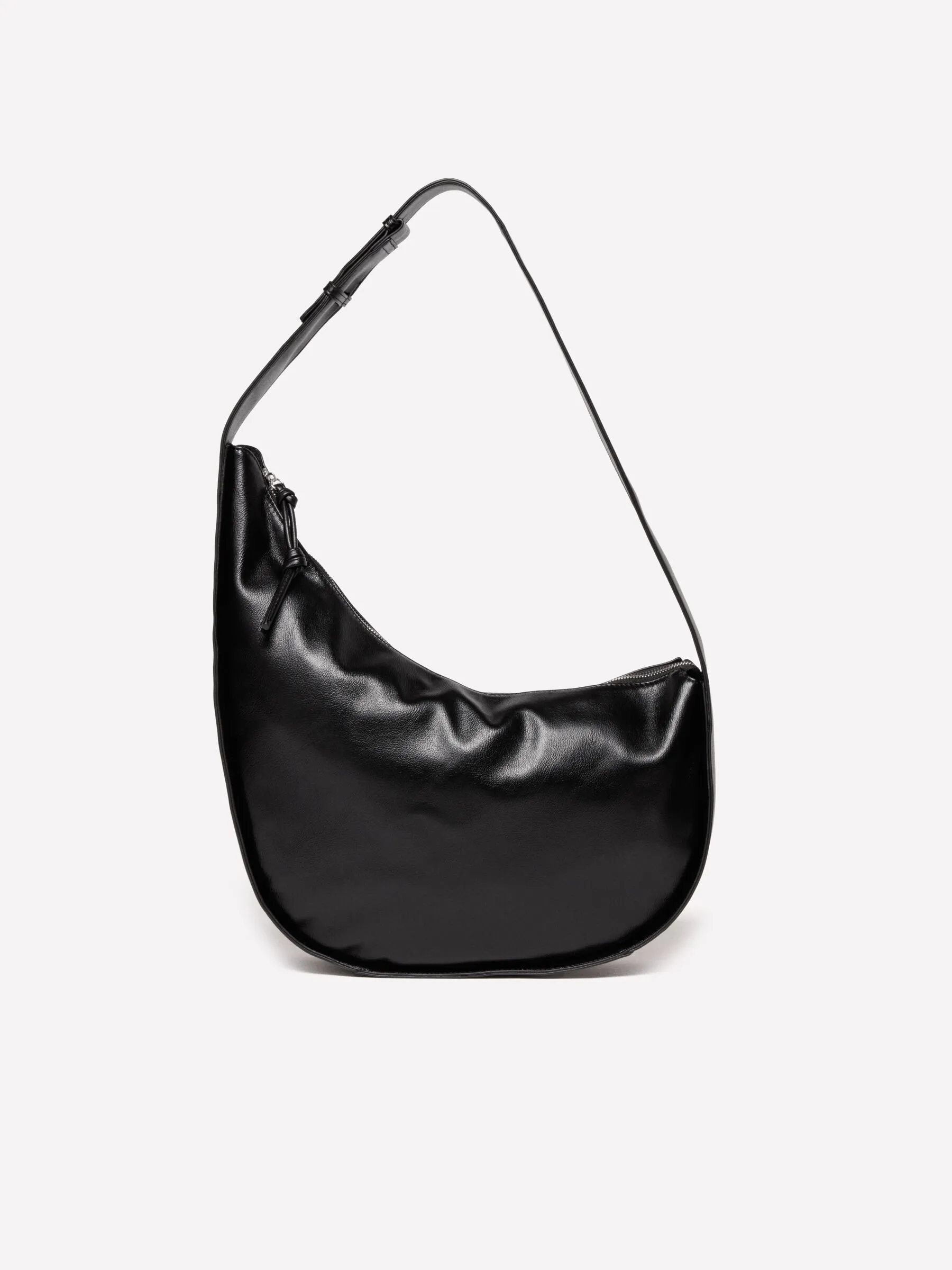 Schwarze Halbmond-Schultertasche, Schwarz 