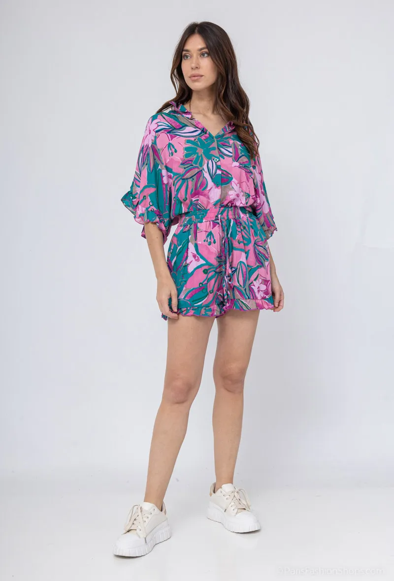 Set aus kurzem Hemd und bedruckten Shorts