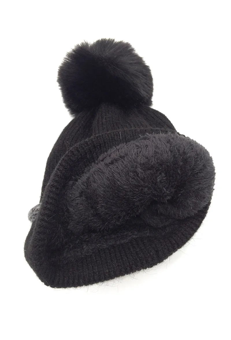 SIMPLE BEANIE WITH REVERSED BEAM AND BICOLOUR DECO ON THE EDGE, FLEECE LINING