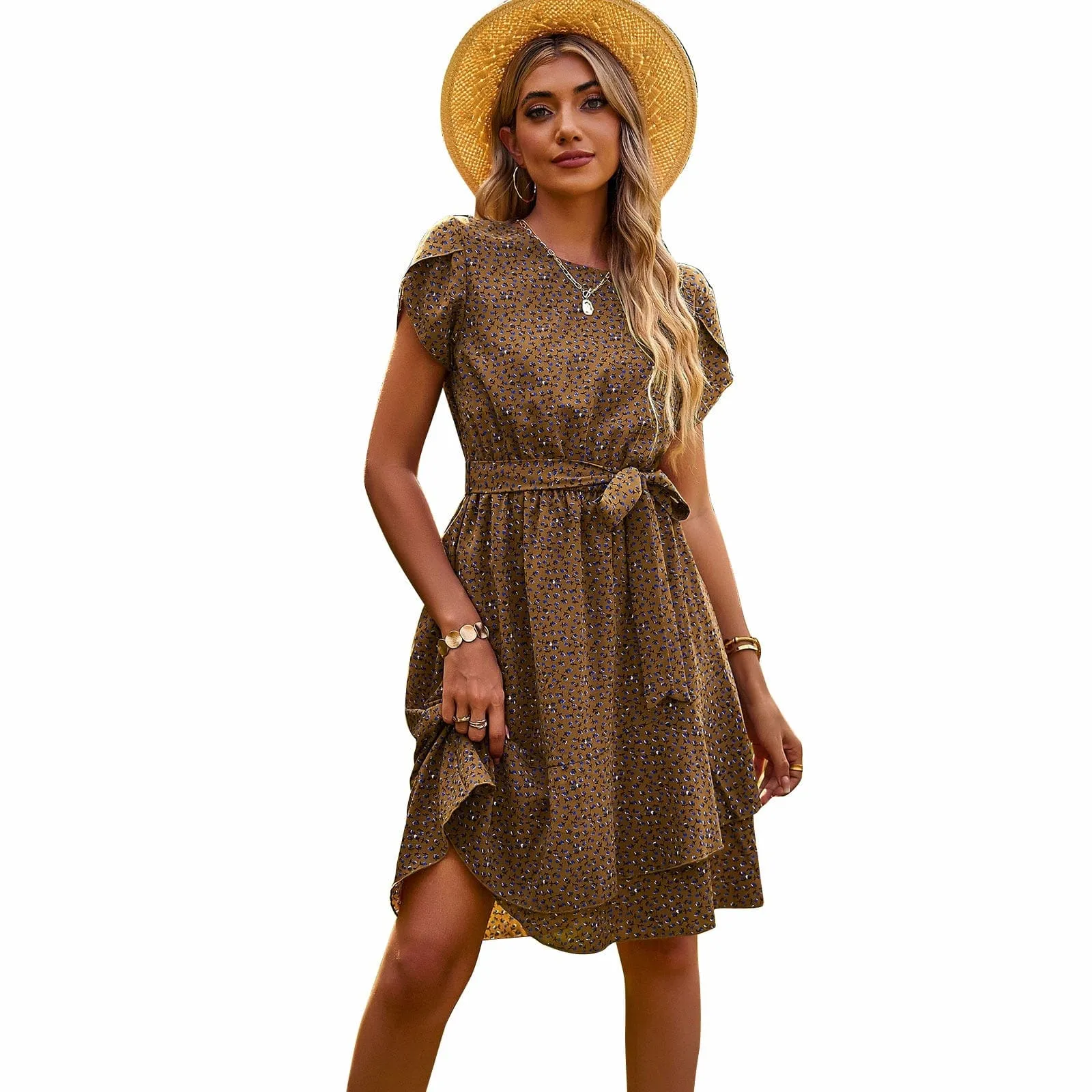 Sommerkleid mit Taillenband und Alloverdruck für Damen