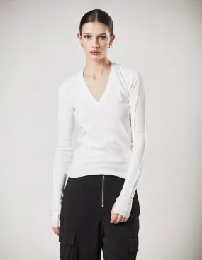 THOM KROM V Neck Offwhite // Longsleeve Shirt mit V-Ausschnitt