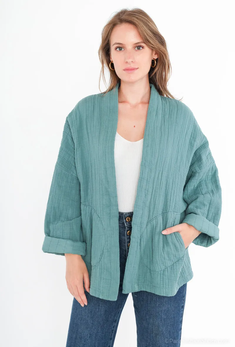 Übergroße Kimono-Jacke aus Baumwollgaze